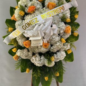 Corona Funebre Rosas Amarillas con Hortensias