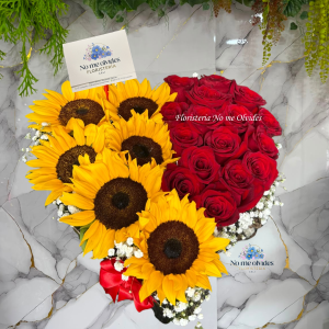 Corazón Girasoles y Rosas